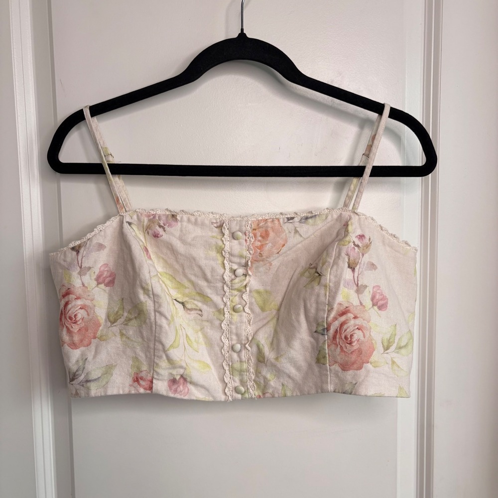Caroline Constas Cropped Cami Linen‎ Blend Large Iconic Romantic High-End Luxury